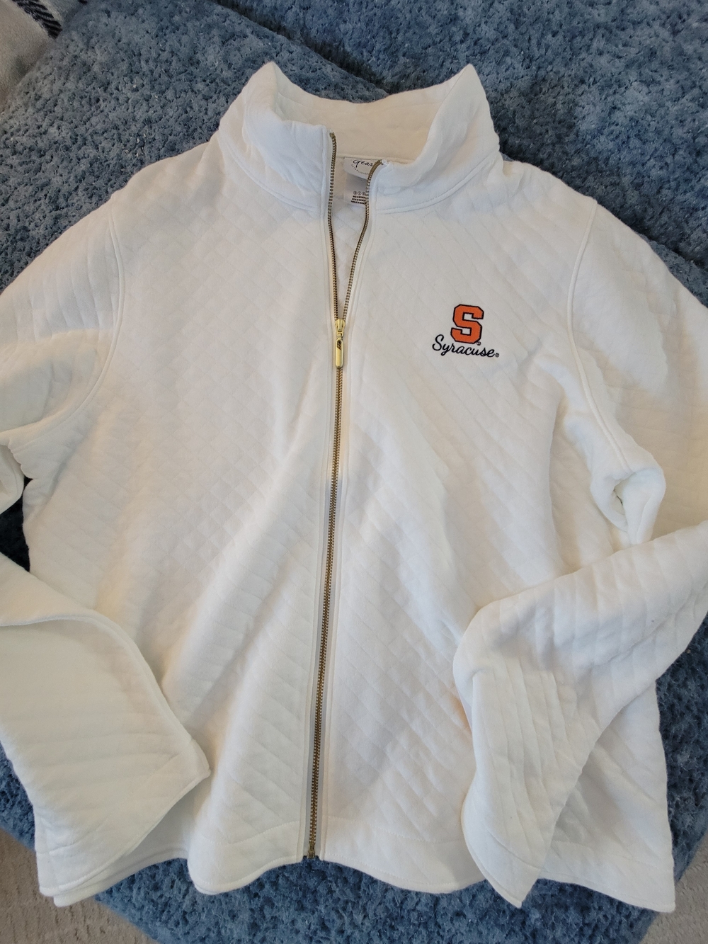 Syracuse Embroidered White Quilted Zip Jacket, L